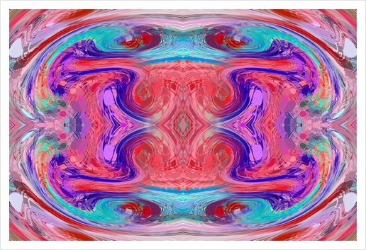 psychedelic geometric symmetry abstract pattern in red pink blue Art Print by Timmy333