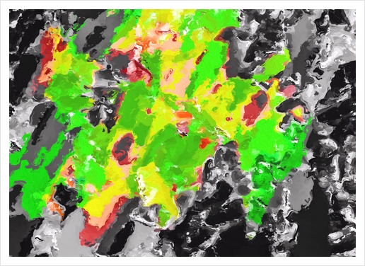 psychedelic splash painting abstract texture in in green yellow black Art Print by Timmy333