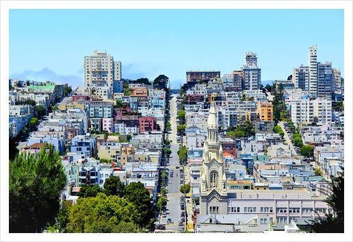 road and buildings with blue sky at San Francisco, USA Art Print by Timmy333