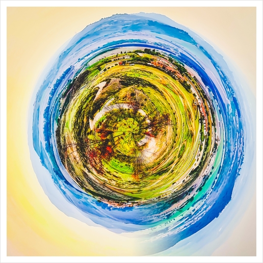 green nature with blue sky in small planet Art Print by Timmy333