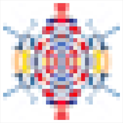 geometric square pattern pixel abstract in blue red yellow Art Print by Timmy333