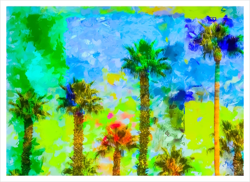 green palm tree with blue yellow green painting abstract background Art Print by Timmy333