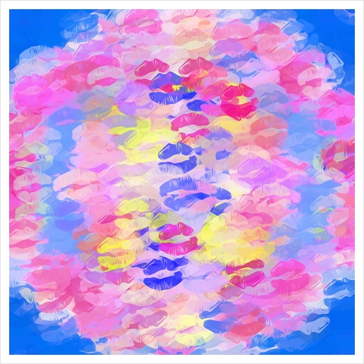 sexy kiss lipstick abstract pattern in pink blue yellow red Art Print by Timmy333