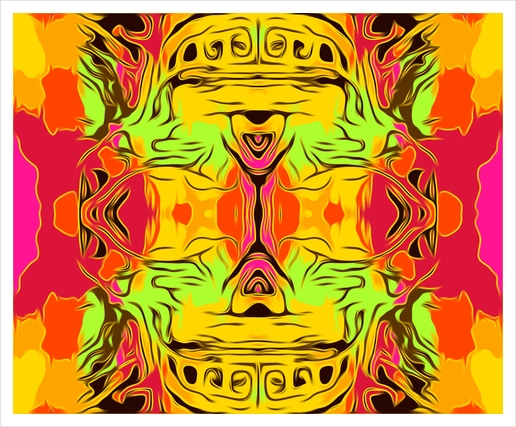 skull head with yellow green red and orange background Art Print by Timmy333