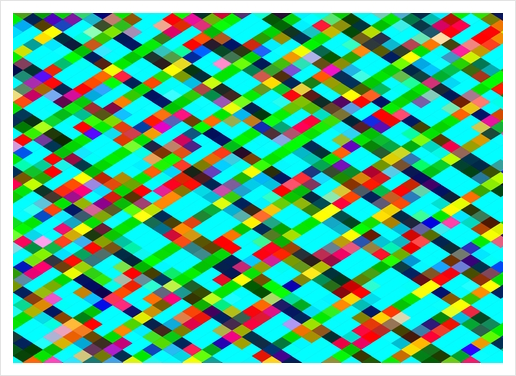 geometric pixel square pattern abstract background in green yellow blue orange Art Print by Timmy333