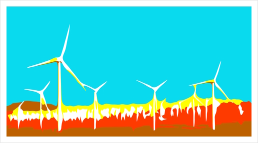 wind turbine in the desert with blue brown red and yellow background Art Print by Timmy333
