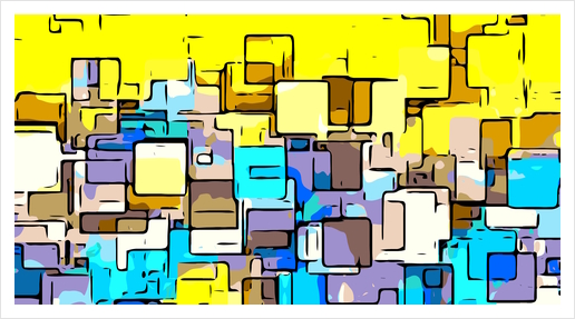 geometric graffiti square pattern abstract in yellow blue and brown Art Print by Timmy333