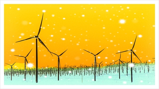 wind turbine at the desert with snow in winter Art Print by Timmy333