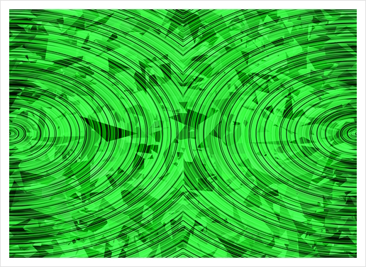psychedelic geometric circle pattern abstract background in green Art Print by Timmy333