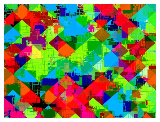 geometric square pixel pattern abstract in green red blue Art Print by Timmy333