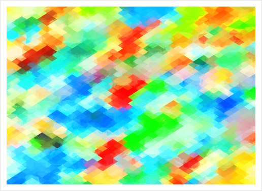 psychedelic geometric pixel abstract pattern in blue green red orange Art Print by Timmy333