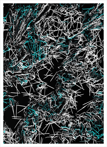 psychedelic geometric drawing abstract in blue black and white Art Print by Timmy333