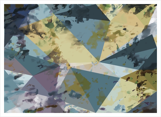 psychedelic geometric triangle polygon pattern abstract in blue yellow pink Art Print by Timmy333