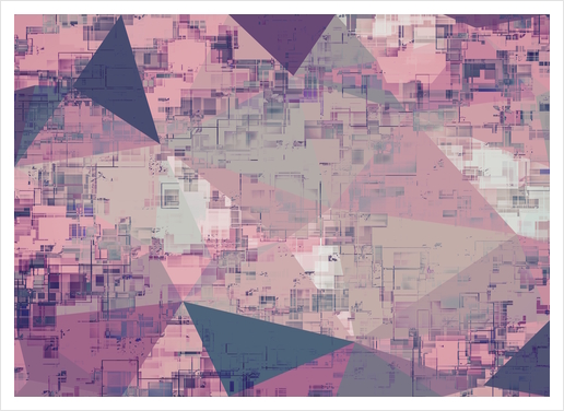 psychedelic geometric triangle polygon pattern abstract in pink and purple Art Print by Timmy333