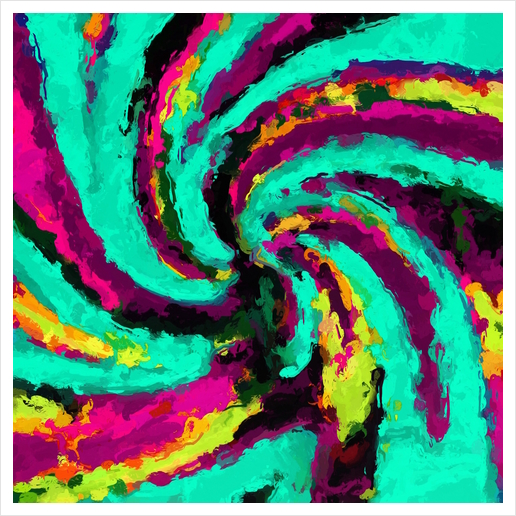 psychedelic graffiti watercolor painting abstract in green blue pink purple and yellow Art Print by Timmy333