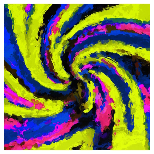 psychedelic graffiti watercolor painting abstract in blue pink and yellow Art Print by Timmy333