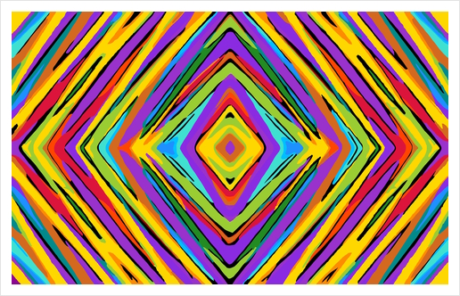 psychedelic geometric graffiti square pattern abstract in blue purple pink yellow green Art Print by Timmy333