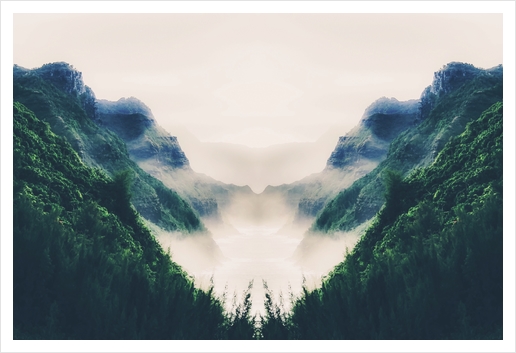 green mountains with ocean view and foggy sky Art Print by Timmy333