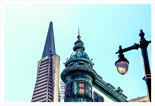 pyramid building and vintage style building at San Francisco, USA Art Print by Timmy333