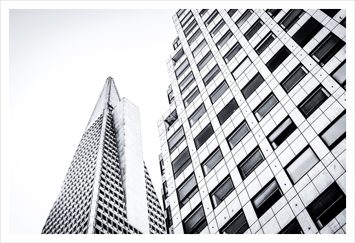 pyramid building and modern building at San Francisco, USA in black and white Art Print by Timmy333