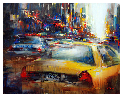 NY cops and taxi Art Print by Vantame