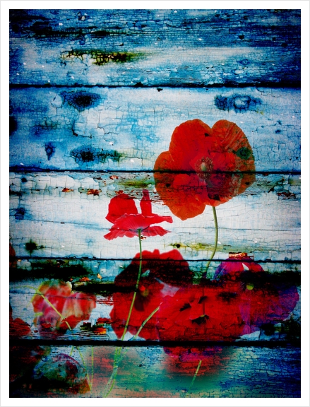 Poppies on blue I. Art Print by Irena Orlov