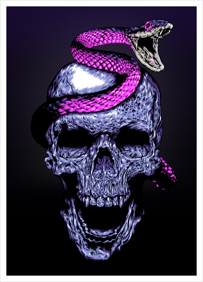 Skull and Snake Art Print by Jordygraph