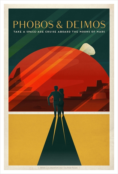 SpaceX Phobos & Deimos - Take a Space-Age Cruise Aboard the Moons of Mars - SpaceX Mars Travel Poster Art Print by Space Travel