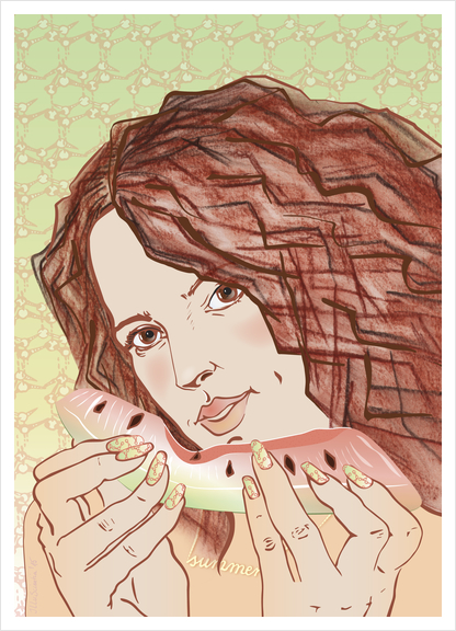 Summertime - Girl with Watermelon Art Print by IlluScientia