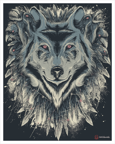 Wolf Among Ravens Art Print by MindkillerINK