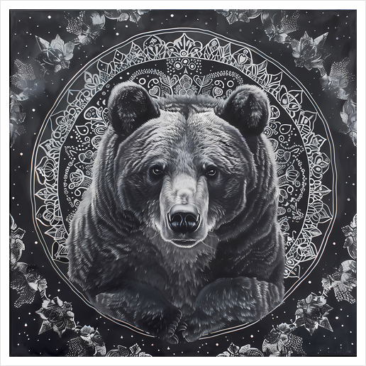 Mandala Black Bear Art Print by aleibanez