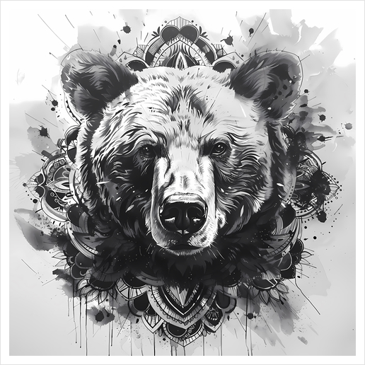 Mandala - Bear Grey Art Print by aleibanez
