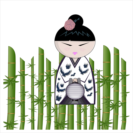 Bamboo kokeshi Art Print by PIEL Design