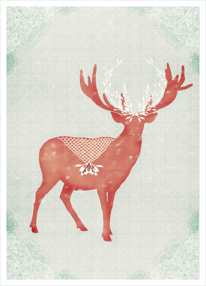 Christmas Stag Art Print by Sybille