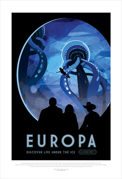 Europa: Discover Life Under the Ice - NASA JPL Space Travel Poster Art Print by Space Travel