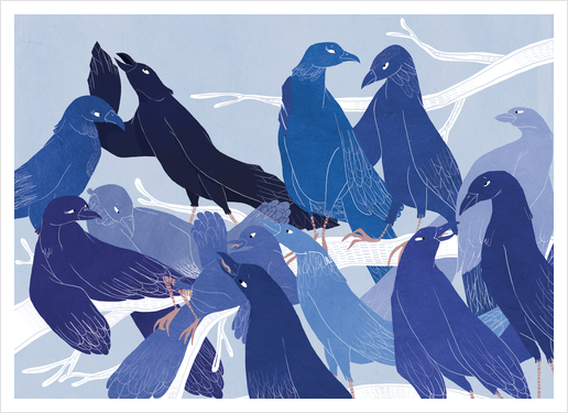 les oiseaux bleus Art Print by Florehenocque