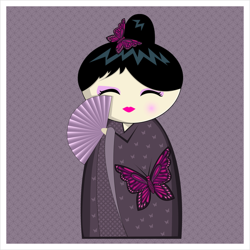 Purple kokeshi Art Print by PIEL Design