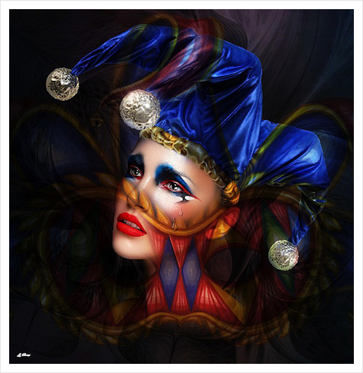 TEARFUL HARLEQUIN 002 Art Print by G. Berry