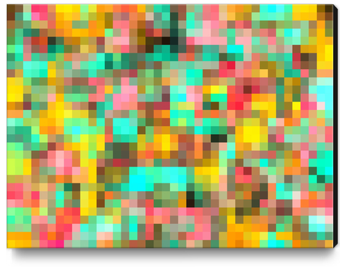 geometric square pixel pattern abstract in green yellow pink Canvas Print by Timmy333