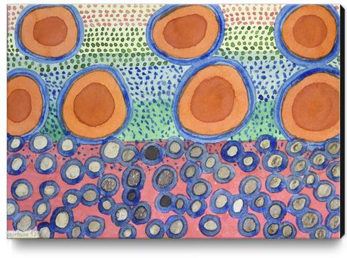Seven Red Circles Many Brown Dots  Canvas Print by Heidi Capitaine
