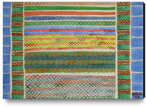 Colorful Stiches on Horizontal Colorful Stripes Canvas Print by Heidi Capitaine