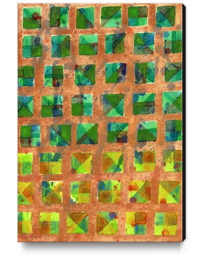 Green Squares on Golden Background Pattern  Canvas Print by Heidi Capitaine