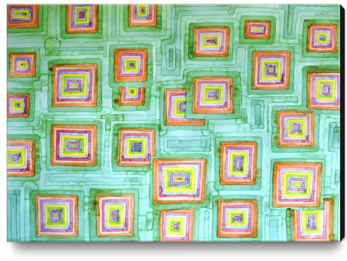 Multicolored Squares on Green Pattern  Canvas Print by Heidi Capitaine