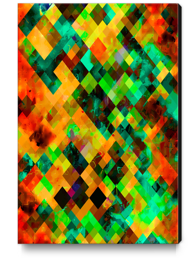 geometric square pixel pattern abstract in green brown orange blue Canvas Print by Timmy333