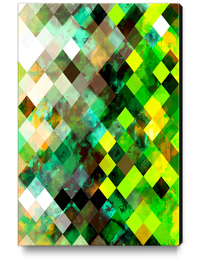 geometric square pixel pattern abstract background in green yellow brown Canvas Print by Timmy333