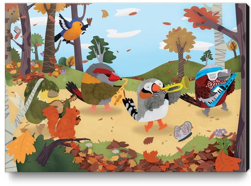 Bird Band Marching Through The Woods Canvas Print by Claire Jayne Stamper