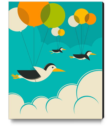 FLOCK OF PENGUINS - BLUE Canvas Print by Jazzberry Blue