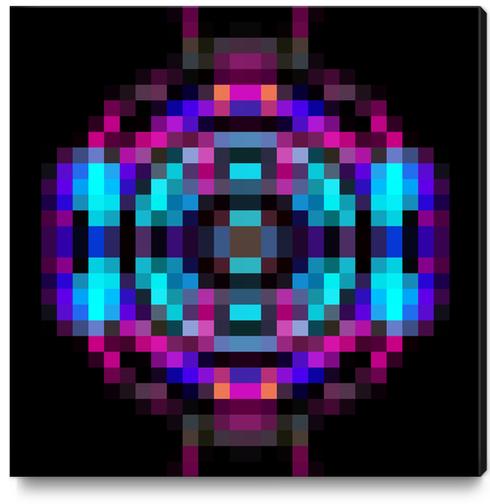 geometric square pixel abstract in orange blue pink with black background Canvas Print by Timmy333
