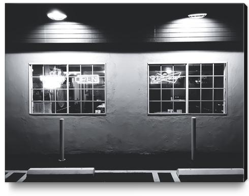 windows of the bar and restaurant in Los Angeles, USA in black and white Canvas Print by Timmy333