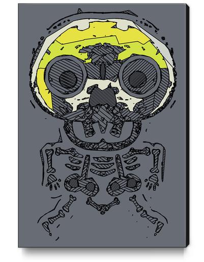 yellow skull and bone graffiti drawing with grey background Canvas Print by Timmy333